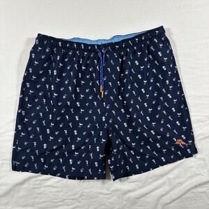 Tommy Bahama Swimming Trunks Sz Large Drawstring Mesh Lined Blue-Drinks Pattern
